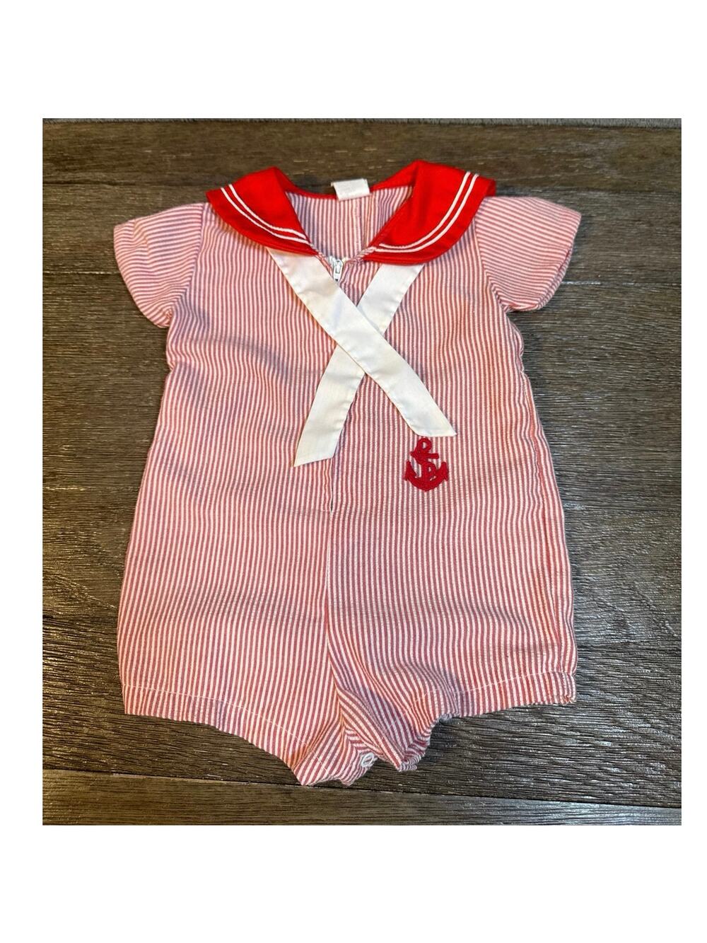 VTG 80s Bryan Nautical/Sailor Romper 18 Months Red/White Made in the USA!